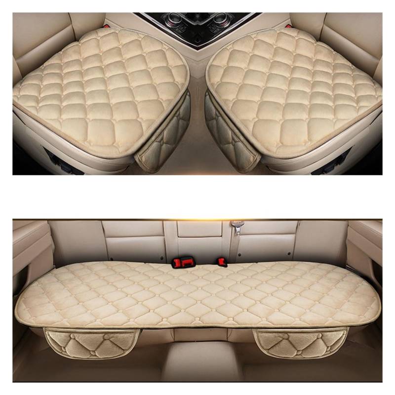 LMHGMUBVR Auto Sitzbezügesets Für Auto, kurzes Plüsch-Sitzkissen, Innenausstattung, kompletter Satz Sitzkissenbezug für Autositze.(Beige) von LMHGMUBVR