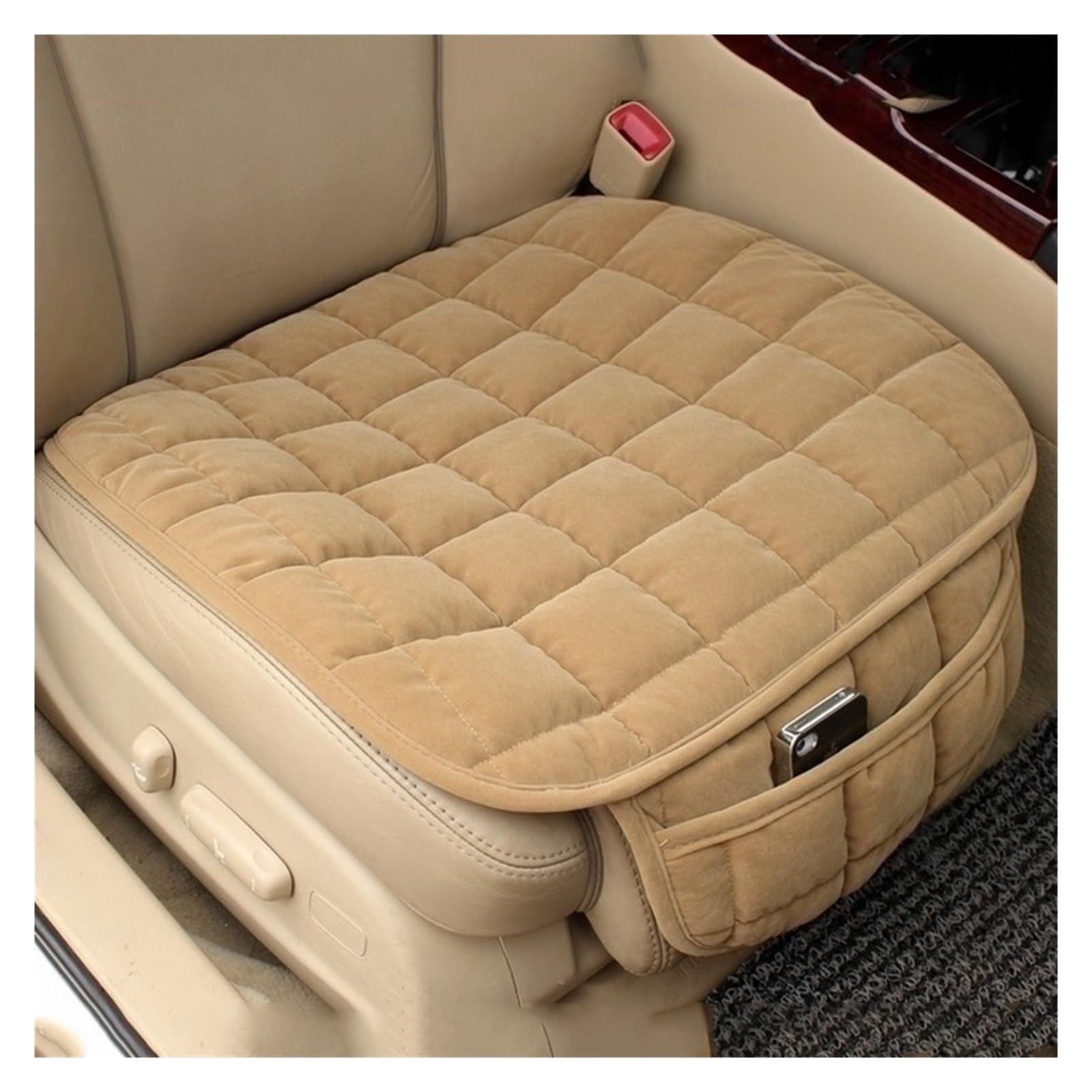 LMHGMUBVR Auto Sitzbezügesets Für Autositzbezug Winter Warmes Sitzkissen Anti-Rutsch-Universal-Vorderstuhlsitz Atmungsaktives Pad für Autositzschutz。(Beige) von LMHGMUBVR