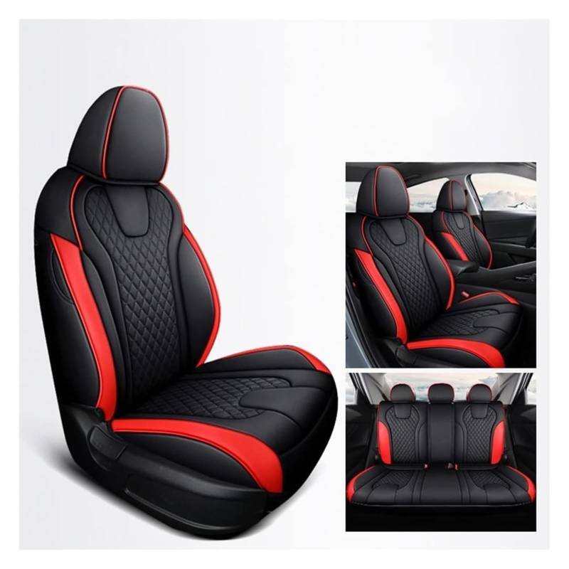 LMHGMUBVR Auto Sitzbezügesets Für Hyundai Für Elantra Hybrid 2021 Auto Innen Kissen Schutz Sitzbezüge Custom Leder Auto Sitzbezüge Set(Black red) von LMHGMUBVR