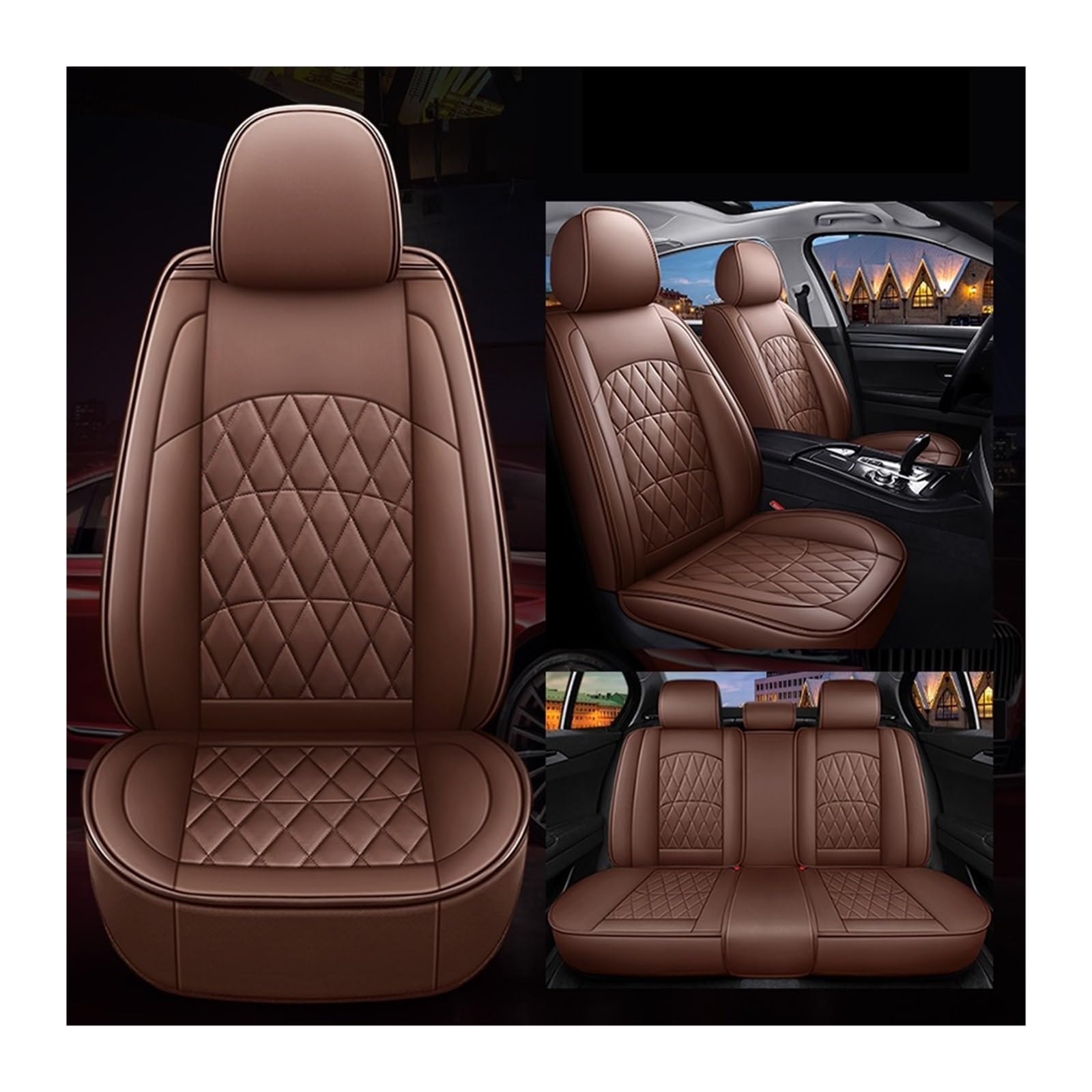 LMHGMUBVR Auto Sitzbezügesets Für T&oyota Für Camry PU Leder Auto Sitzbezug Auto Zubehör.(Braun,Set of seat Covers) von LMHGMUBVR