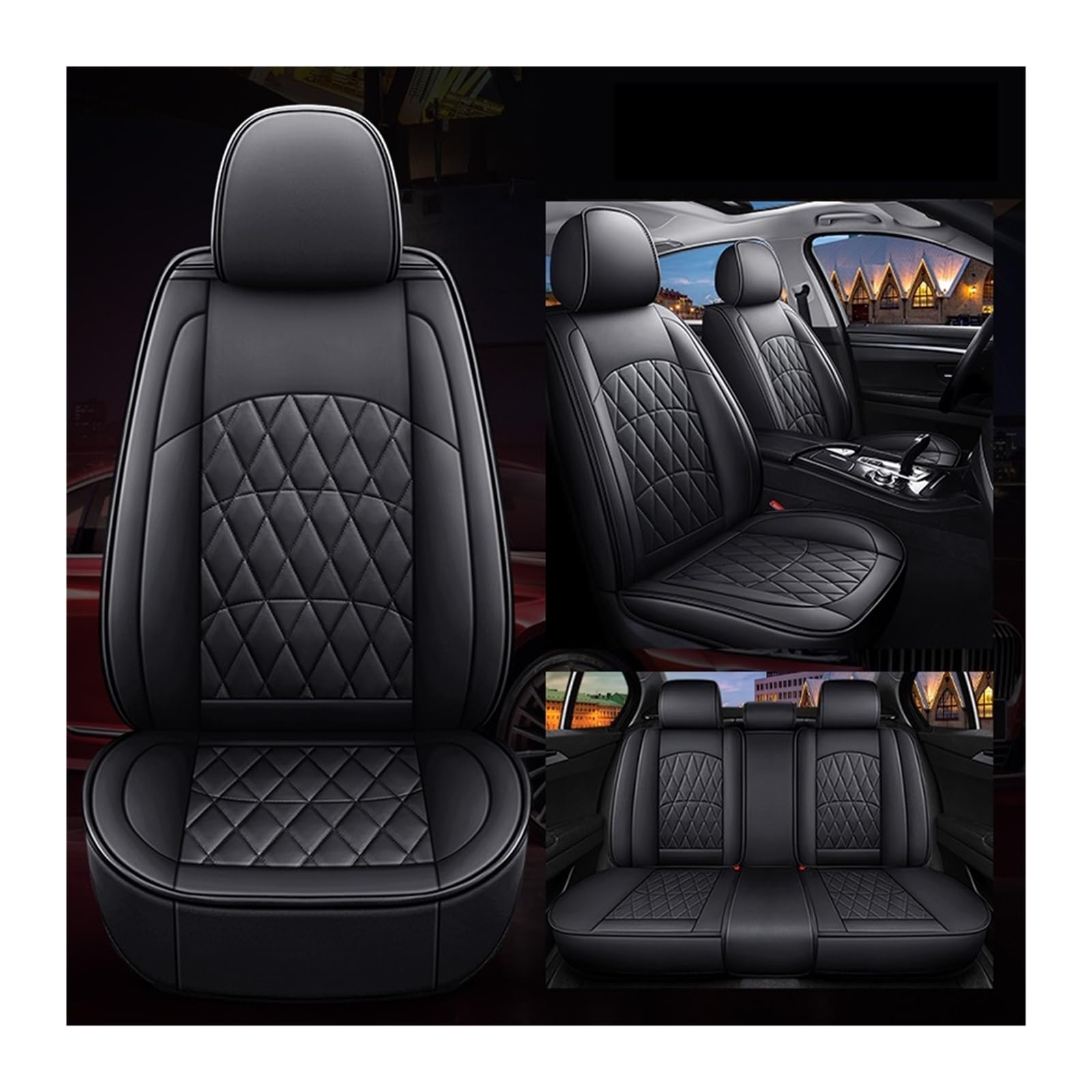 LMHGMUBVR Auto Sitzbezügesets Für T&oyota Für Camry PU Leder Auto Sitzbezug Auto Zubehör.(Schwarz,Set of seat Covers) von LMHGMUBVR