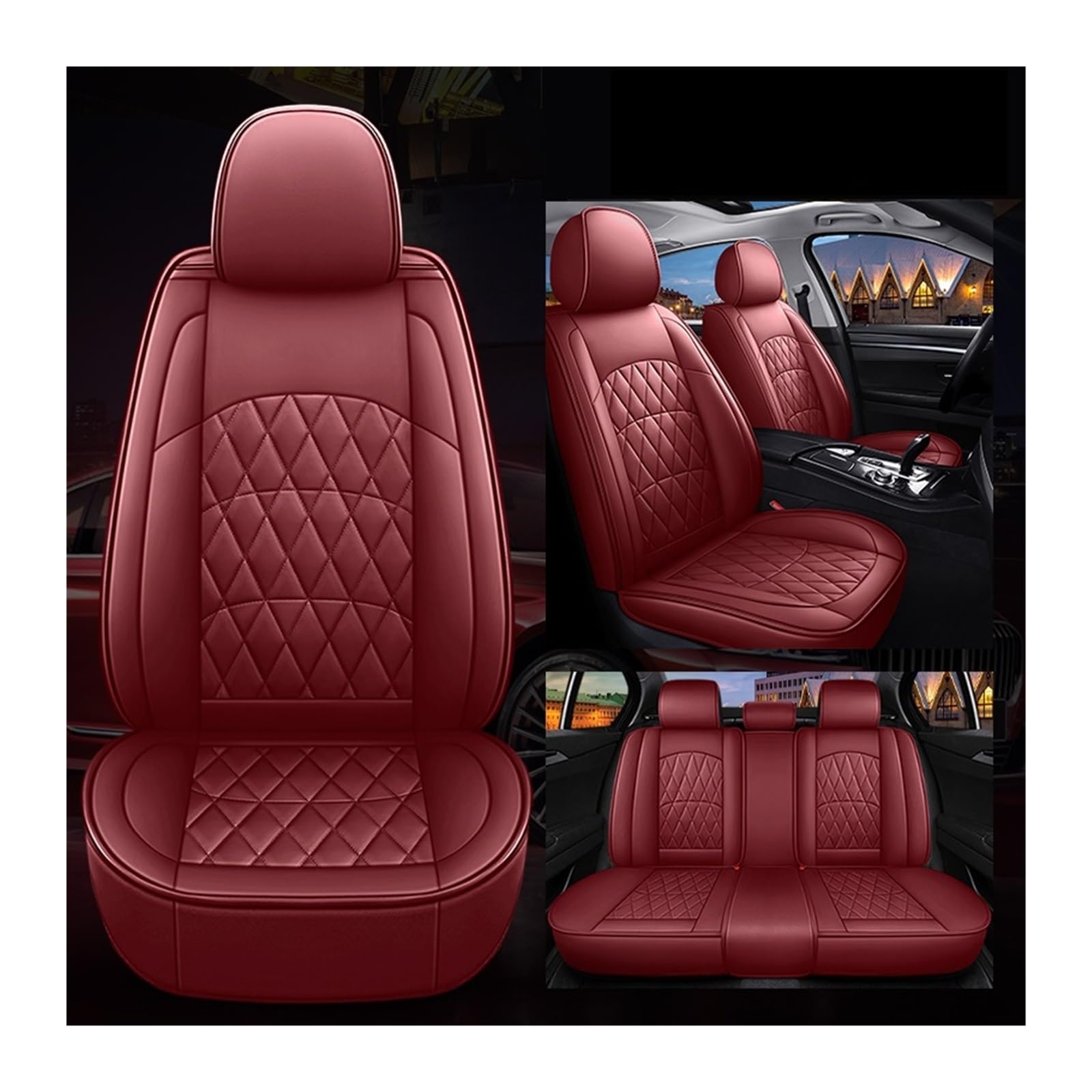 LMHGMUBVR Auto Sitzbezügesets Für T&oyota Für Camry PU Leder Auto Sitzbezug Auto Zubehör.(rot,Set of seat Covers) von LMHGMUBVR