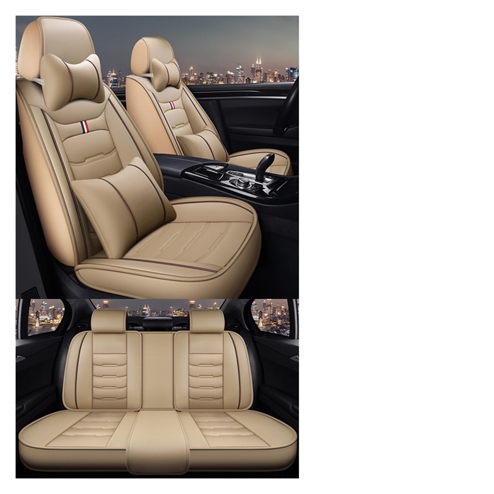 LMHGMUBVR Auto Sitzbezügesets Für V&OLVO alle Automodelle XC60 XC90 XC40 XC70 S60L Universal-Autositzbezug Autozubehör.(Beige,Set of Covers+Accessories) von LMHGMUBVR