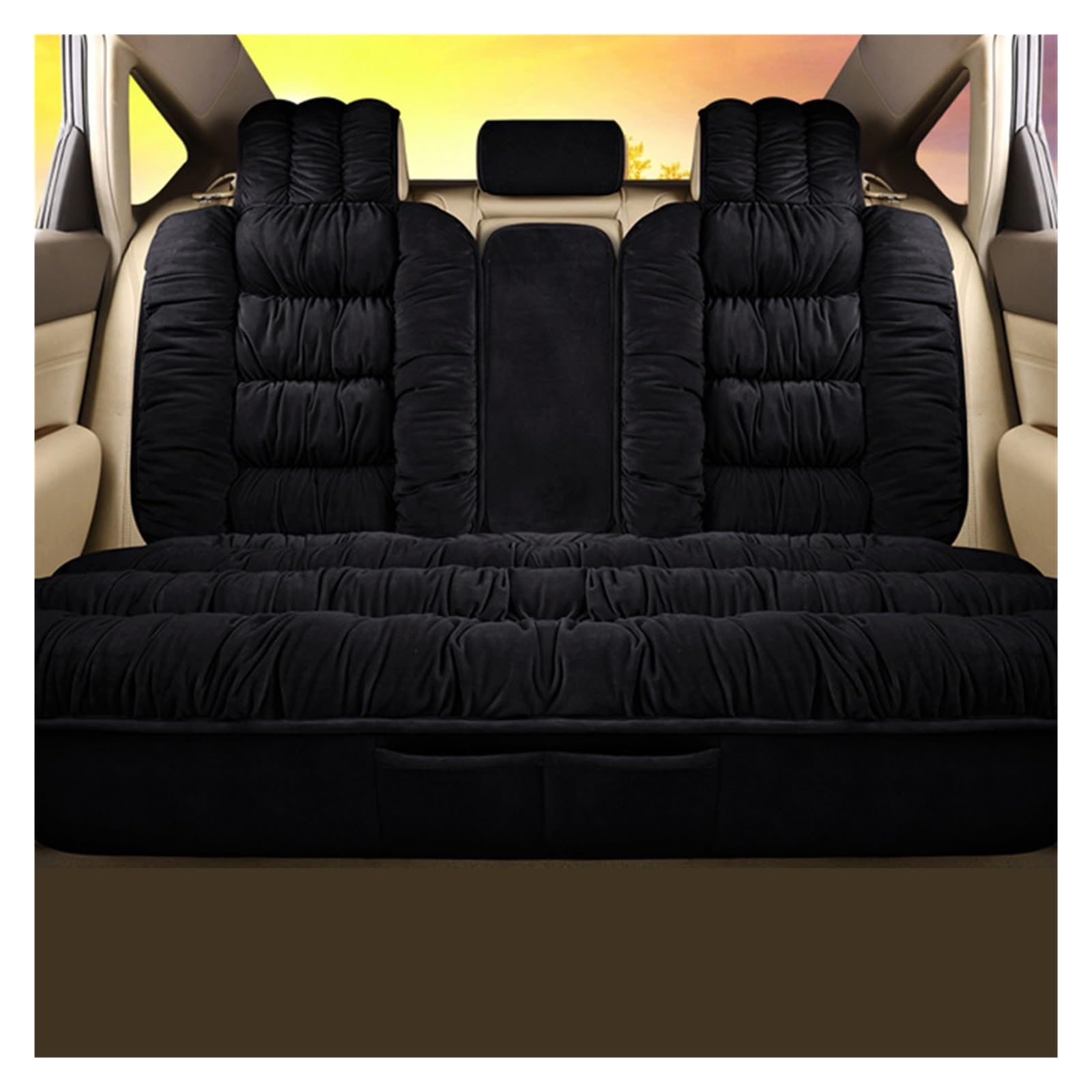 LMHGMUBVR Auto Sitzbezügesets Plüsch-Autositzbezug, universelle Sitzbezüge, Schutz für Autos, Sitzkissen, warme Teppichmatte, Winter-Sitzbezug.(Schwarz,1 PCS Rear Seat Covers) von LMHGMUBVR