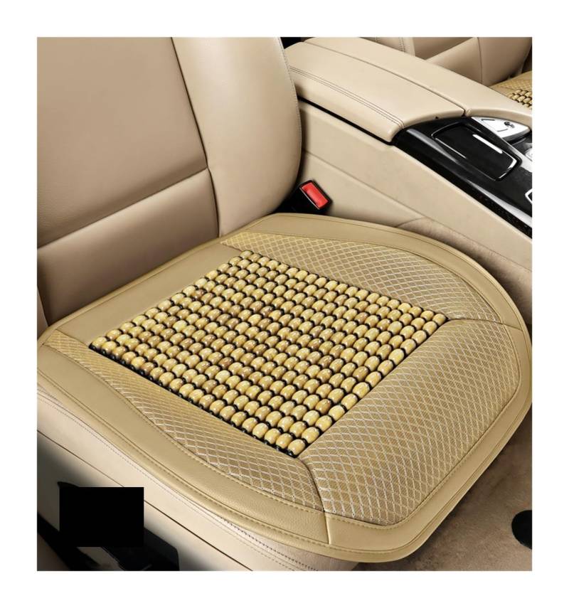 LMHGMUBVR Auto Sitzbezügesets Sommerbelüftungsperlen-Sitzkissen, Holzkugel, Autokissen, Einzelstück Aus Kampferholz, Pneumatisch.(Beige,1xFront Seat Covers) von LMHGMUBVR