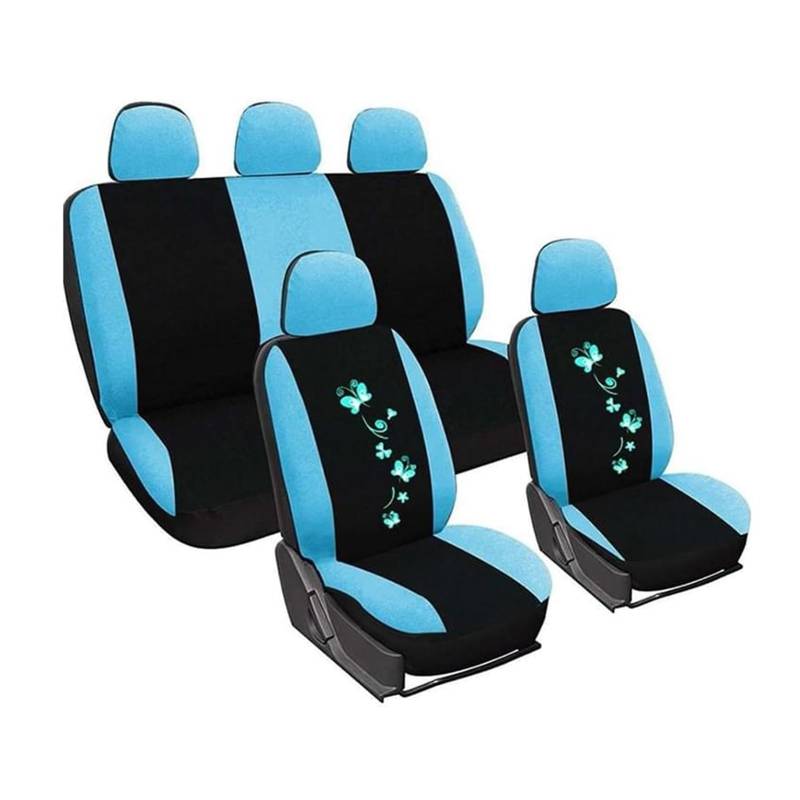 LMHGMUBVR Auto Sitzbezügesets Universal Auto Abdeckungen Auto Sitz Schützen Für Männer Frauen Auto Sitzbezüge Schmetterling Stickerei.(Blau,Set of seat Covers) von LMHGMUBVR