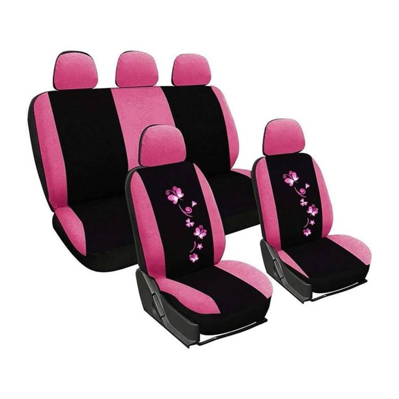 LMHGMUBVR Auto Sitzbezügesets Universal Auto Abdeckungen Auto Sitz Schützen Für Männer Frauen Auto Sitzbezüge Schmetterling Stickerei.(Rosa,Set of seat Covers) von LMHGMUBVR