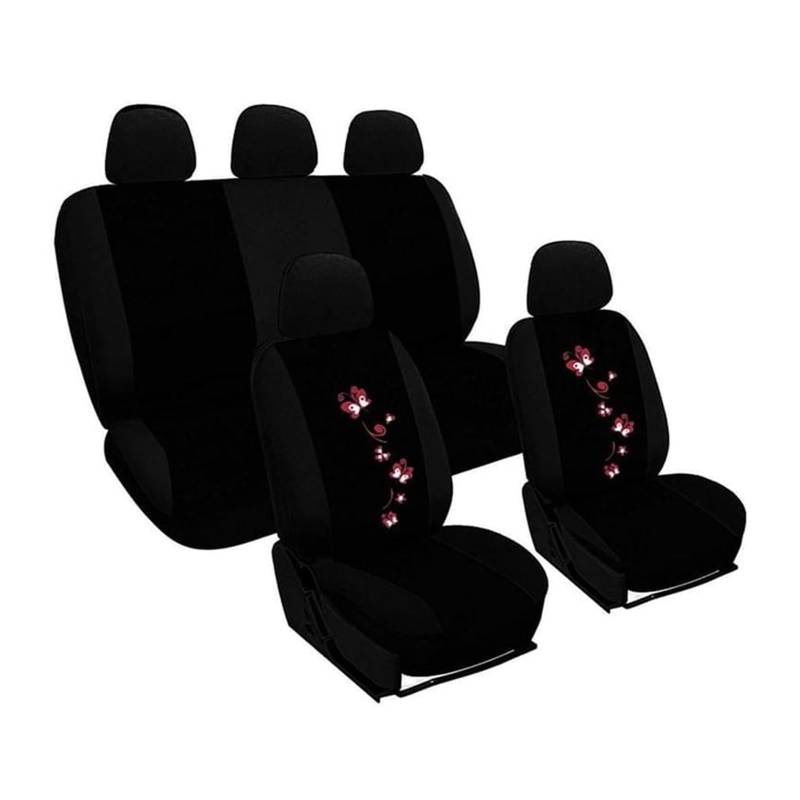 LMHGMUBVR Auto Sitzbezügesets Universal Auto Abdeckungen Auto Sitz Schützen Für Männer Frauen Auto Sitzbezüge Schmetterling Stickerei.(Schwarz,Set of seat Covers) von LMHGMUBVR