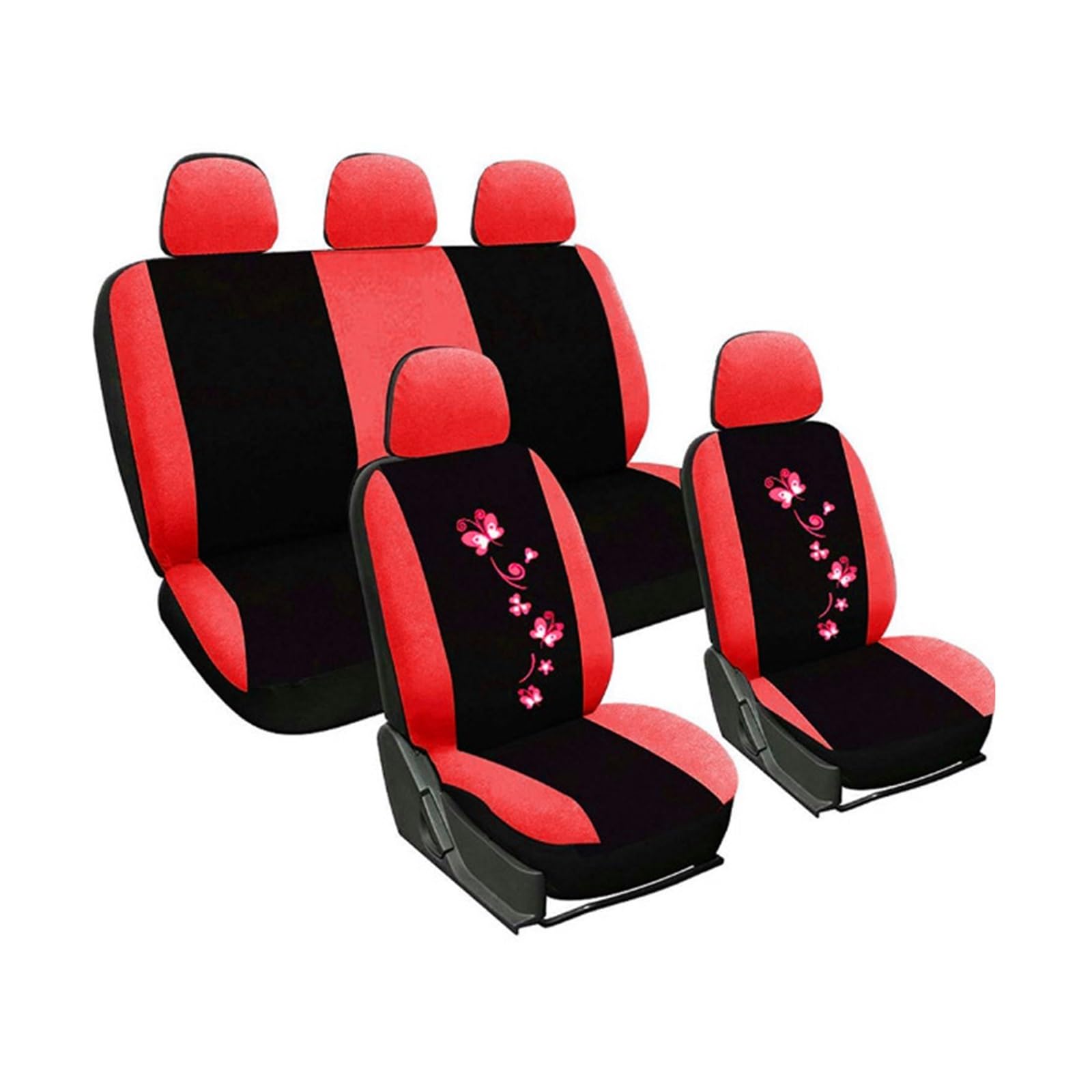 LMHGMUBVR Auto Sitzbezügesets Universal Auto Abdeckungen Auto Sitz Schützen Für Männer Frauen Auto Sitzbezüge Schmetterling Stickerei.(rot,Set of seat Covers) von LMHGMUBVR