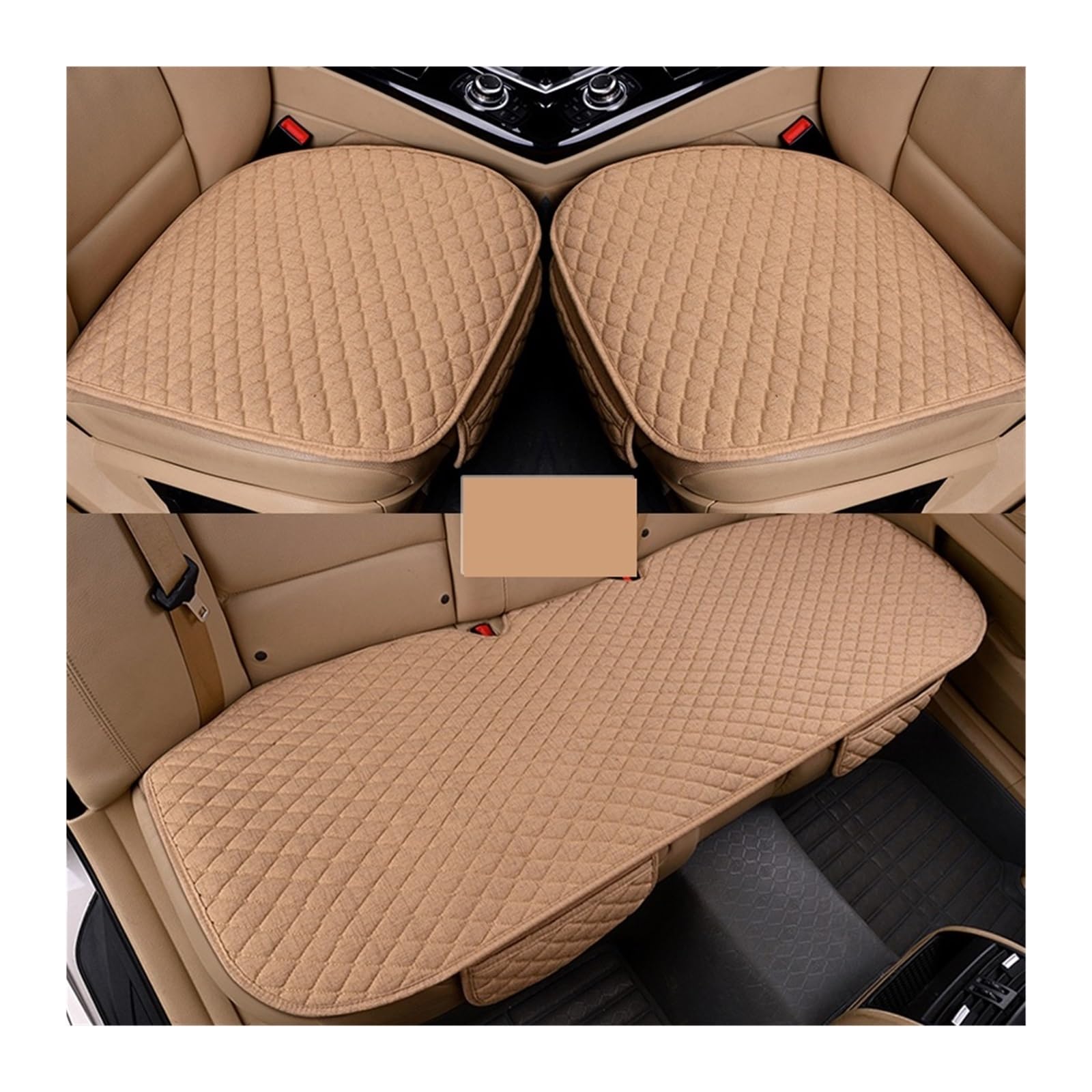 LMHGMUBVR Auto Sitzbezügesets Universal Autositzbezug Leinen Stoff Four Seasons Vorne Hinten Flachs Kissen Atmungsaktive Schutzmatte Pad Auto Zubehör.(Beige) von LMHGMUBVR