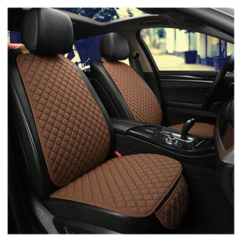 LMHGMUBVR Auto Sitzbezügesets Universal-Autositzbezug-Schutz, Leinen, vorne, hinten, hinten, Flachs, Sommerkissen.(Coffee,2xHigh Back Seat Covers) von LMHGMUBVR