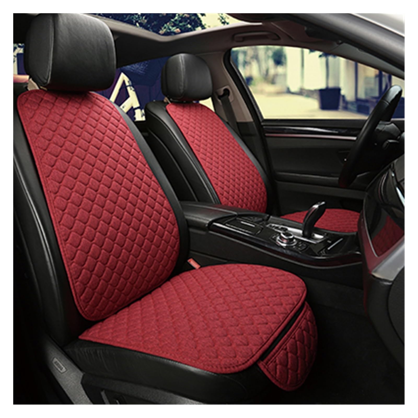 LMHGMUBVR Auto Sitzbezügesets Universal-Autositzbezug-Schutz, Leinen, vorne, hinten, hinten, Flachs, Sommerkissen.(rot,2xHigh Back Seat Covers) von LMHGMUBVR