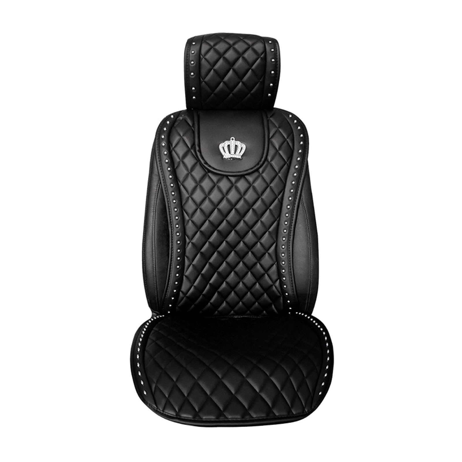 LMHGMUBVR Auto Sitzbezügesets Universal-Leder-Autositzbezug, Diamantkronennieten, Autositzkissen, Vordersitzbezüge.(1xHigh Back Seat Covers) von LMHGMUBVR