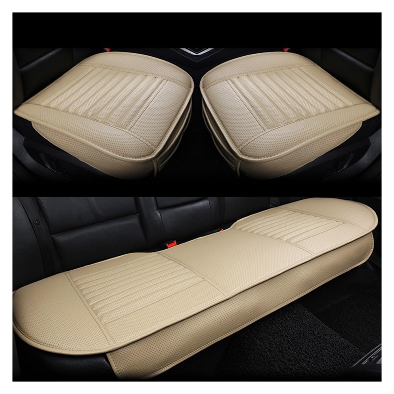 LMHGMUBVR Auto Sitzbezügesets Universeller Sitzbezug, Teppich, Leder, Autositzbezug, Innenraum, Autositzbezug, Kissen, Vier Jahreszeiten, Schutzmatte.(Beige,Set of seat Covers) von LMHGMUBVR