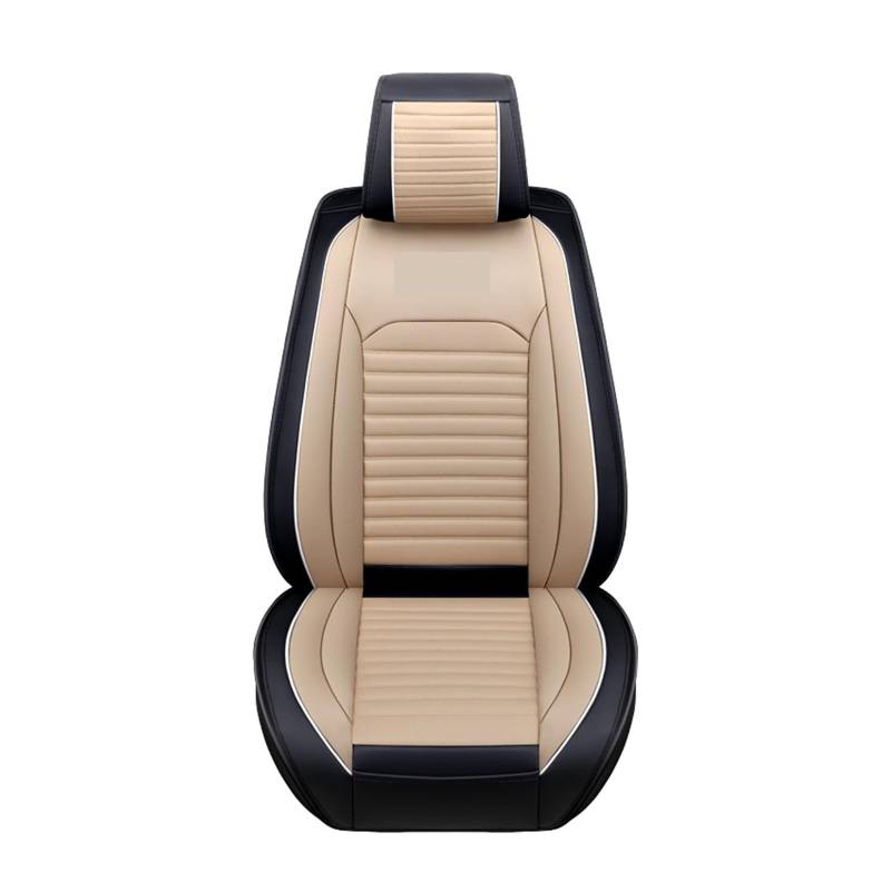 LMHGMUBVR Auto Sitzbezügesets Wasserdichter Autositzbezug, Universal-PU-Leder, Auto-Vorder- und Rücksitzkissenschutz, Matte.(Beige,1xHigh Back Seat Covers) von LMHGMUBVR