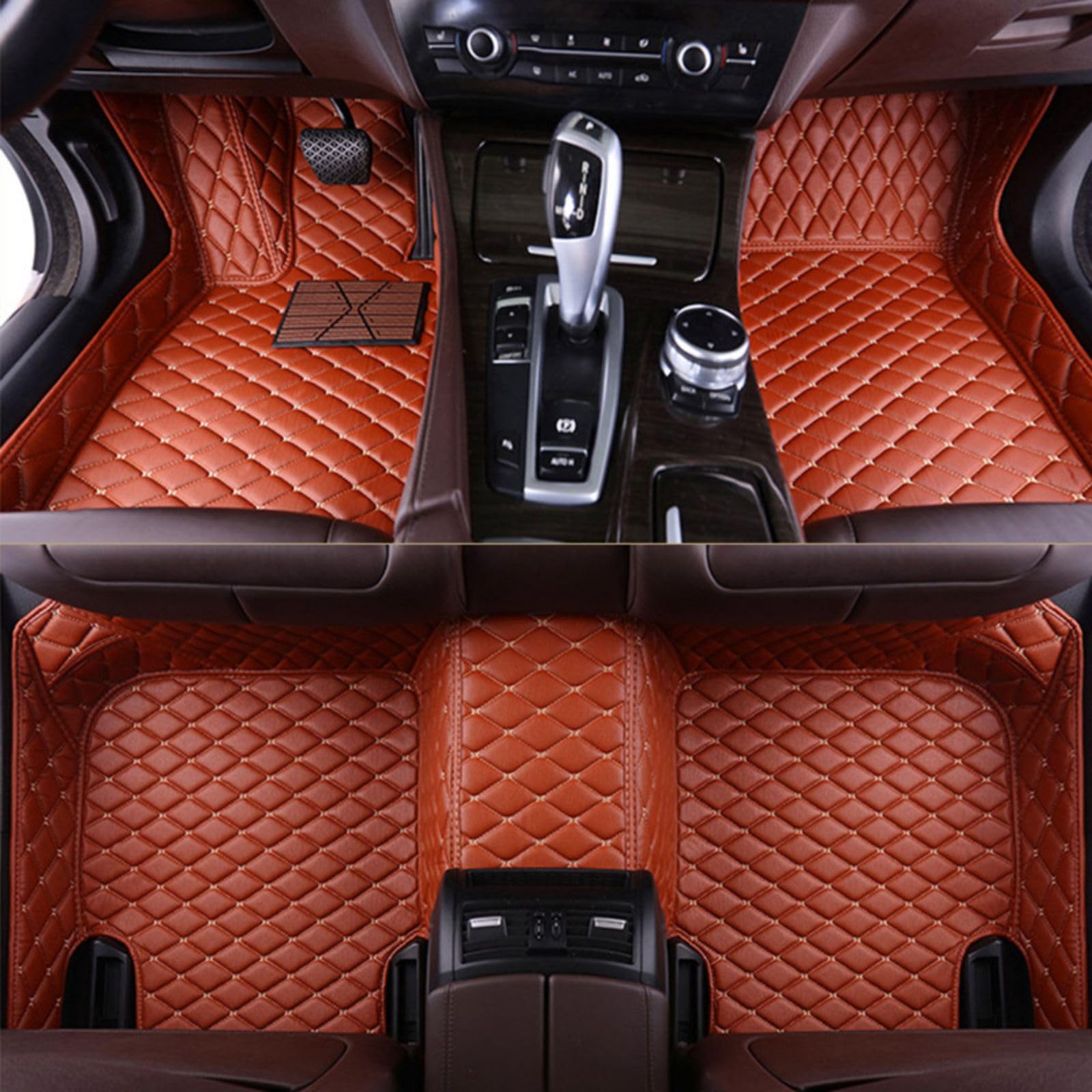 Fussmatten Auto für Jaguar E-PACE 2017-2023, PU-Leder Auto Fussmatten Set wasserdichte rutschfeste Teppich Interieur-Accessoires,Brown von LMSMGS