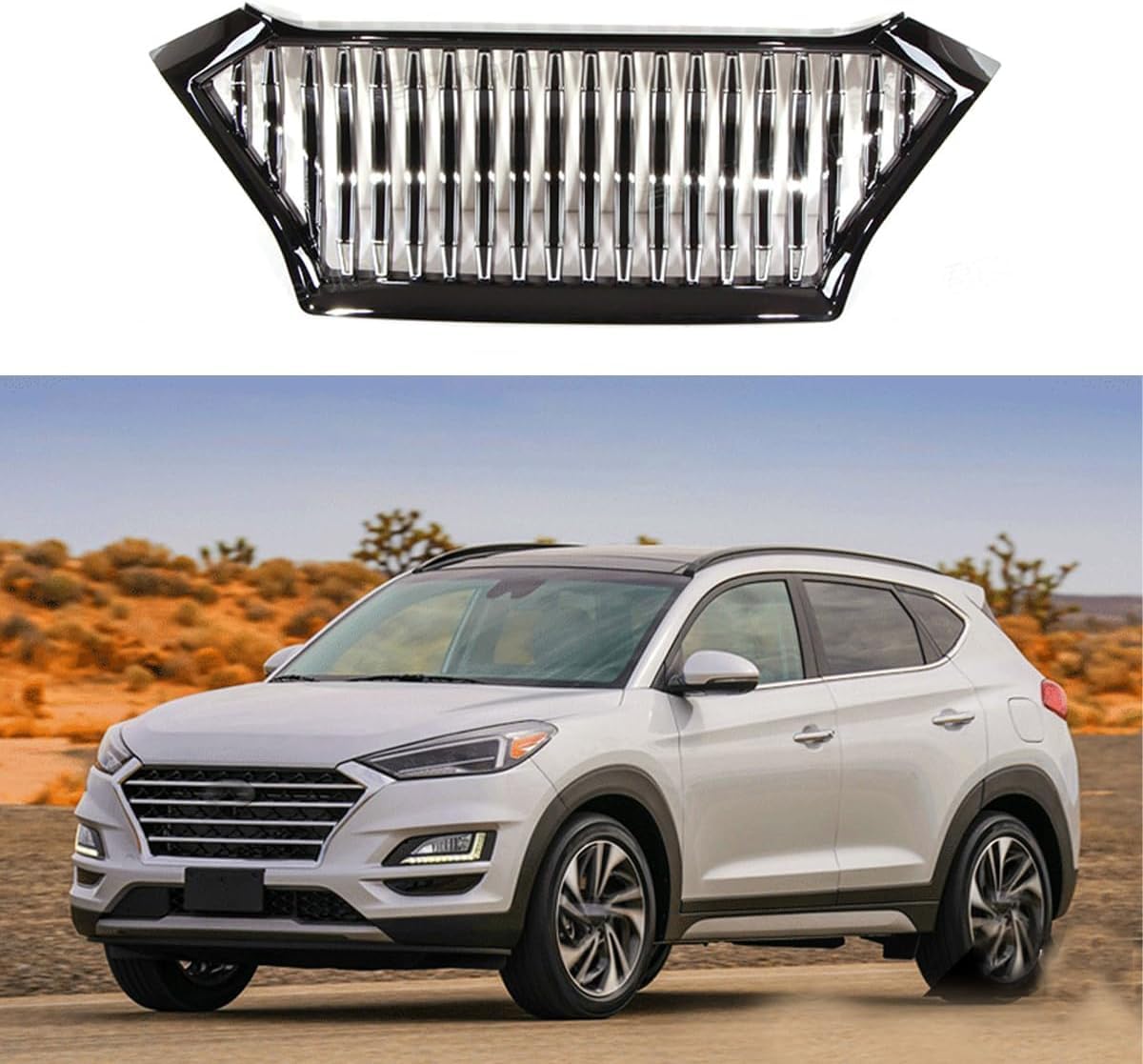 Auto Front Kühlergrill für HYUNDAI TUCSON 2019-2022, Frontgrill Frontstoßstangengitter Auto zubehör,Silver von LMYFCL66