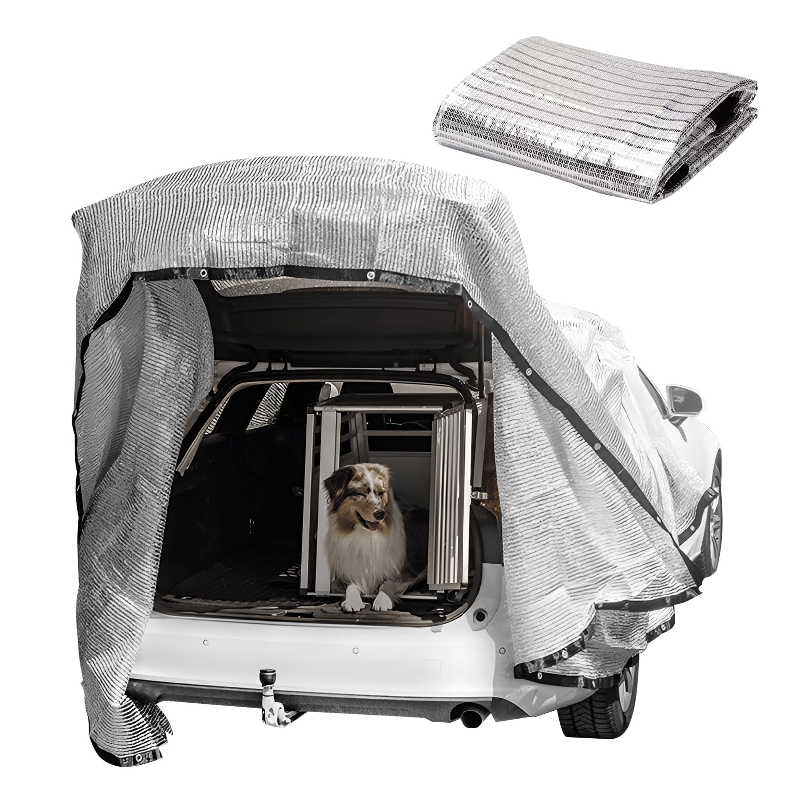 Schattennetz Auto für Hunde, 99% Schattennetz Alu Sonnensegel UV Sonnenschutz Hitzeschutz, Schattennetz Hund für Auto Camping Zubehör Terrassenüberdachung (3 * 4m-12m²) von LMYSUFI