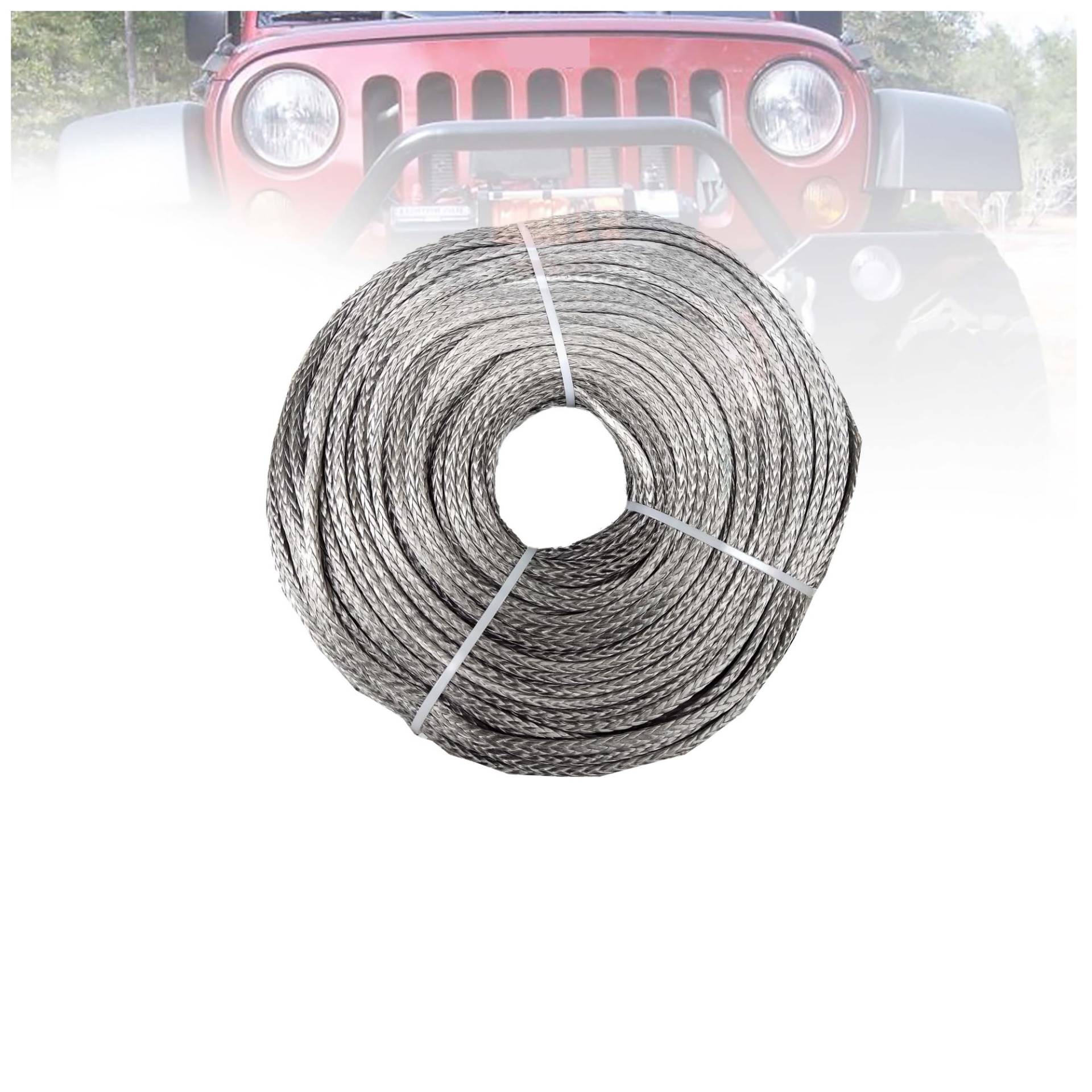 Synthetisches Windenseil-Set 6 mm x 100 m UHMWPE-Windenseil-Schleppleine, ATV-Windenseil-Windenkabel for ATV UTV SUV 4X4 4WD Off-Road(Grey) von LNHHG