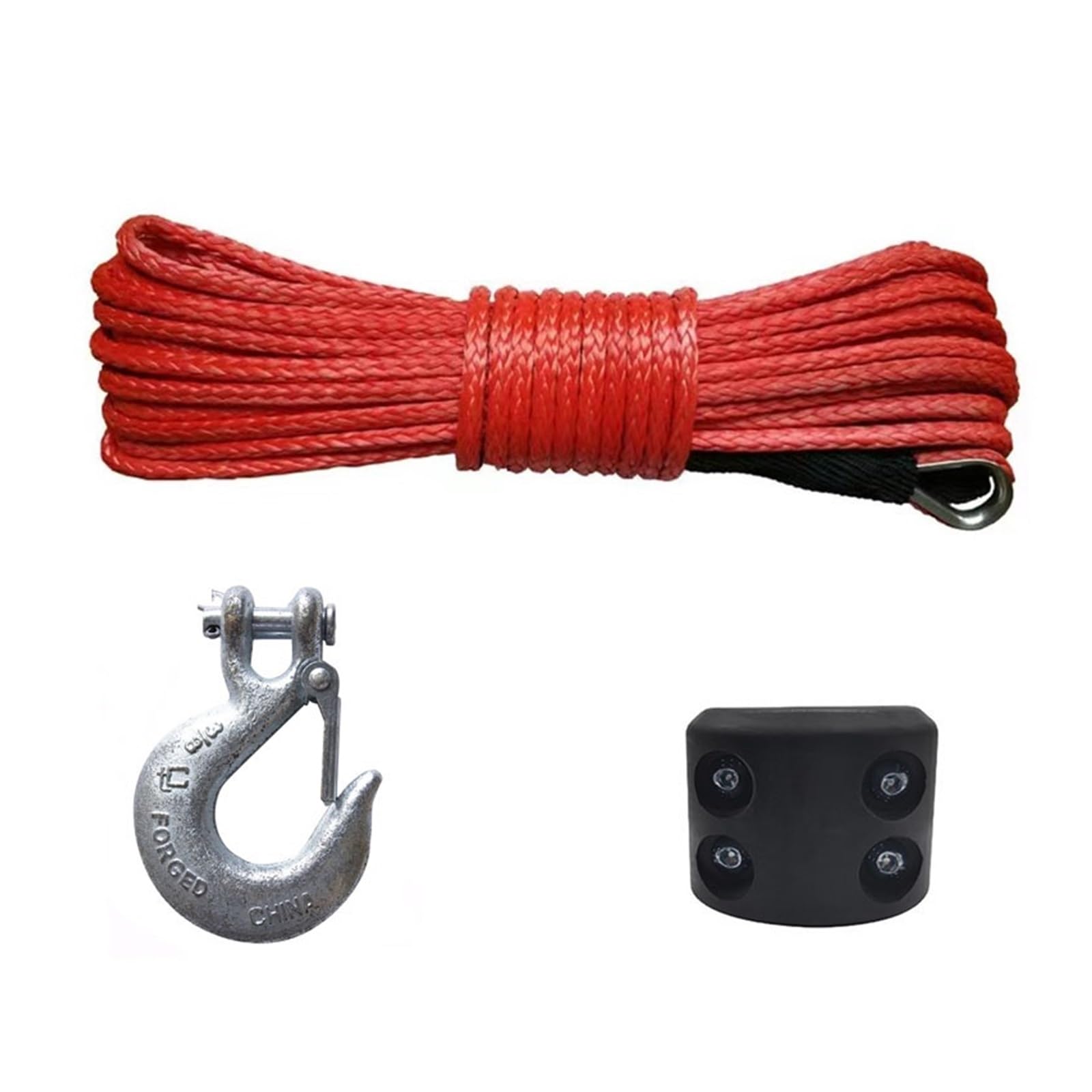 Synthetisches Windenseil-Set 7700LBs Windenleine Kabel Seilwinden Abschlepphaken Stopper Gummi for ATV SUV UTV Truck Offroad Zubehör Windenseil Abschleppgurt(1 Set red) von LNHHG