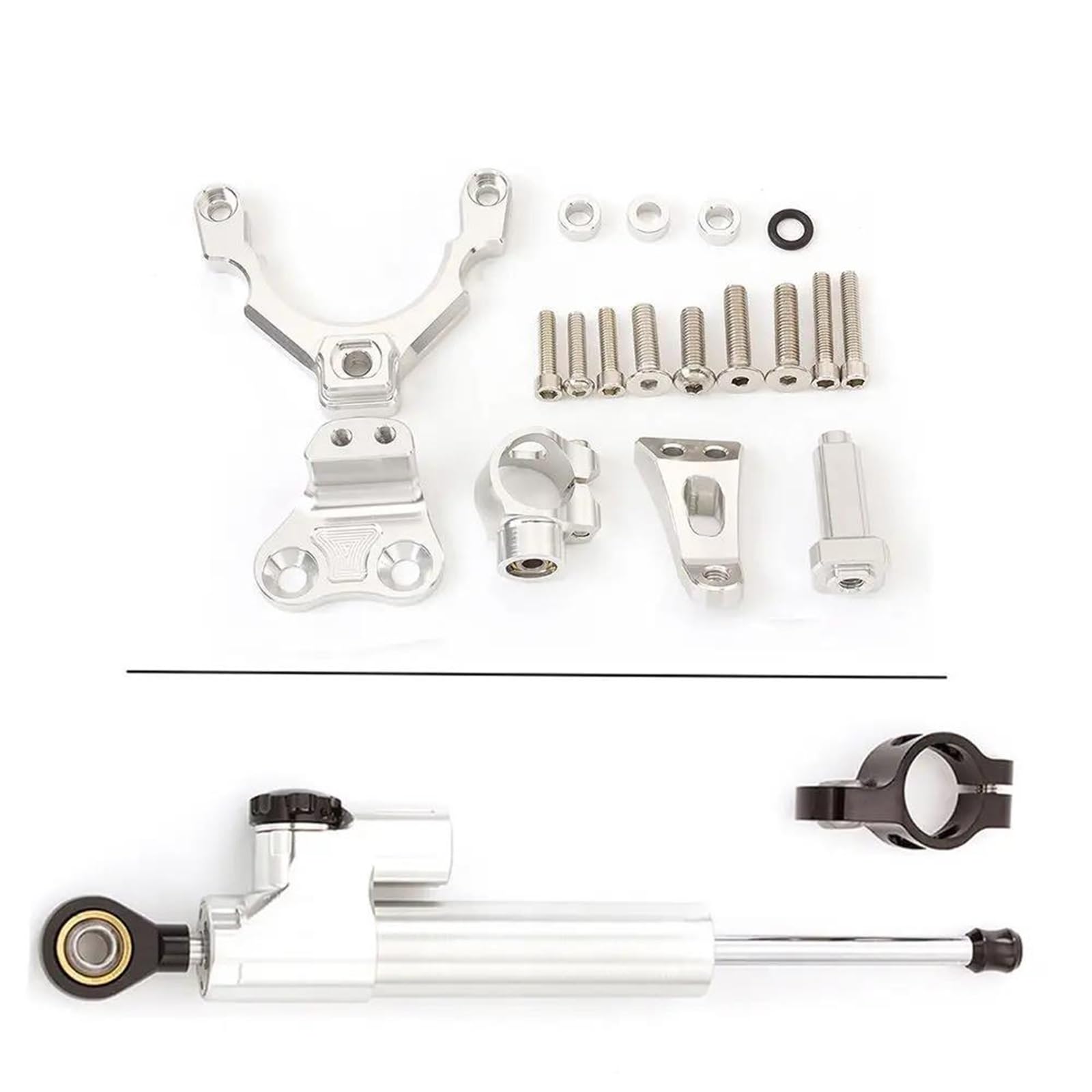 Motorradhalterung Einstellbarer Aluminium CNC Motorrad Stabilisator Dämpfer Lenkung Halterung Halter Support Kit Set Für Kawasaki Für Z900 2017 2018 Stoßdämpfer CNC-Montagesatz(Silver) von LNMLRBXEXZ