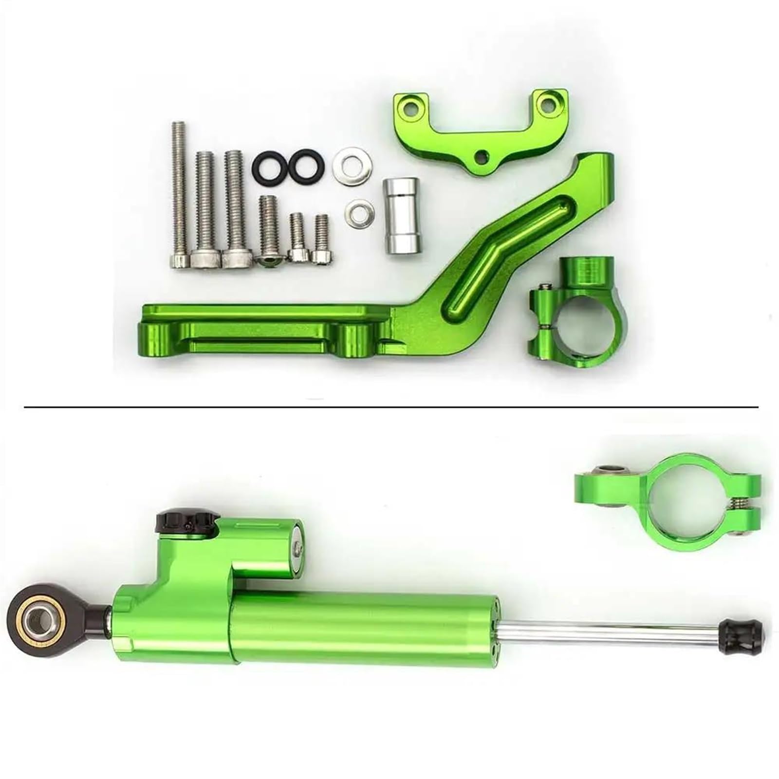 Motorradhalterung Einstellbarer Aluminium CNC Motorrad Stabilisator Dämpfer Lenkung Montage Halterung Halter Support Kit Set Für Kawasaki Für Z650 2017-2018 Stoßdämpfer CNC-Montagesatz(Green) von LNMLRBXEXZ