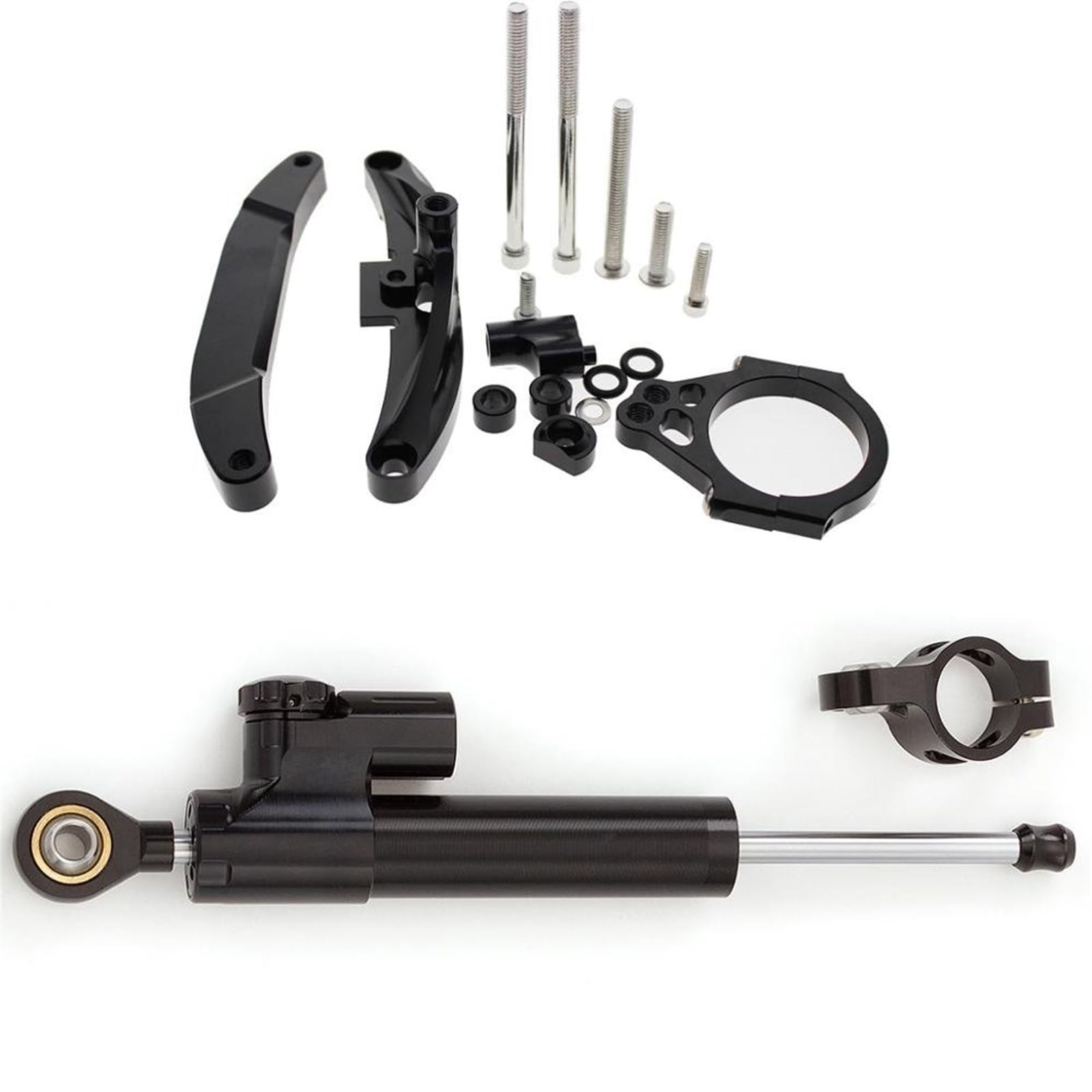 Motorradhalterung Einstellbarer Aluminium Motorrad CNC Stabilisator Dämpfer Komplette Lenkung Halterung Halter Set Motorrad Für FZ1 Für 2006-2015 Stoßdämpfer CNC-Montagesatz(Black) von LNMLRBXEXZ