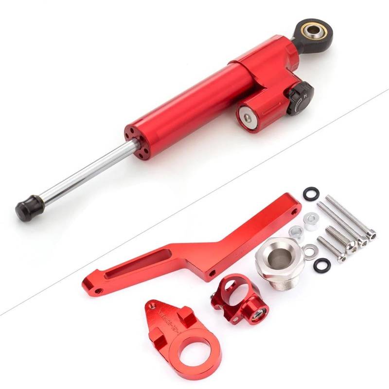 Motorradhalterung Einstellbarer Für Kawasaki Für ZX6R Für Ninja 600 ZX636 2009-2021 Lenkungsdämpfer Motorrad Stabilisieren Dämpfer Halterung Montage Kit Stoßdämpfer CNC-Montagesatz(Red) von LNMLRBXEXZ