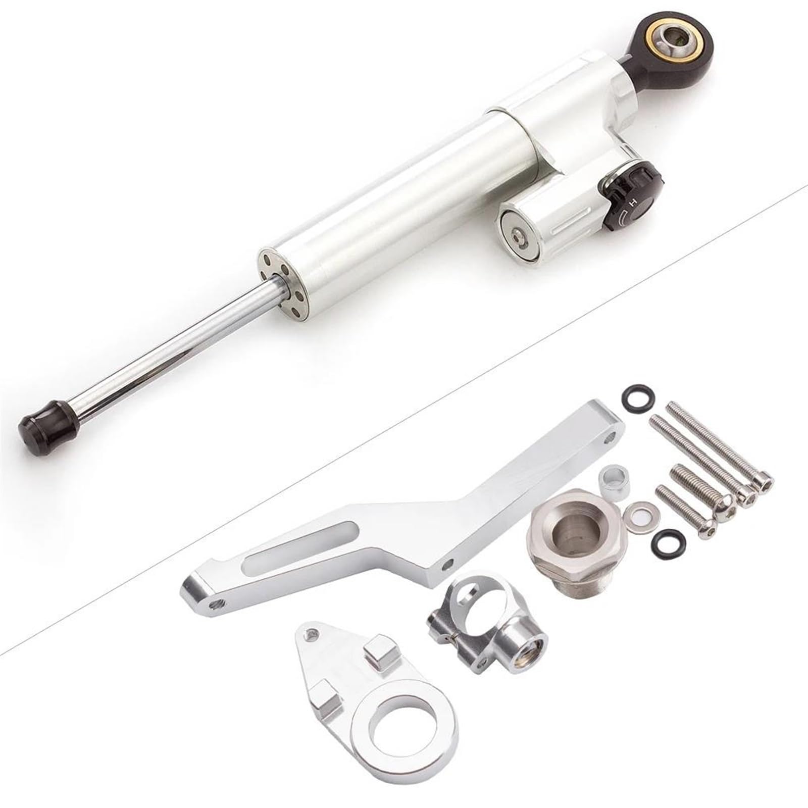 Motorradhalterung Einstellbarer Für Kawasaki Für ZX6R Für Ninja 600 ZX636 2009-2021 Lenkungsdämpfer Motorrad Stabilisieren Dämpfer Halterung Montage Kit Stoßdämpfer CNC-Montagesatz(Silver) von LNMLRBXEXZ