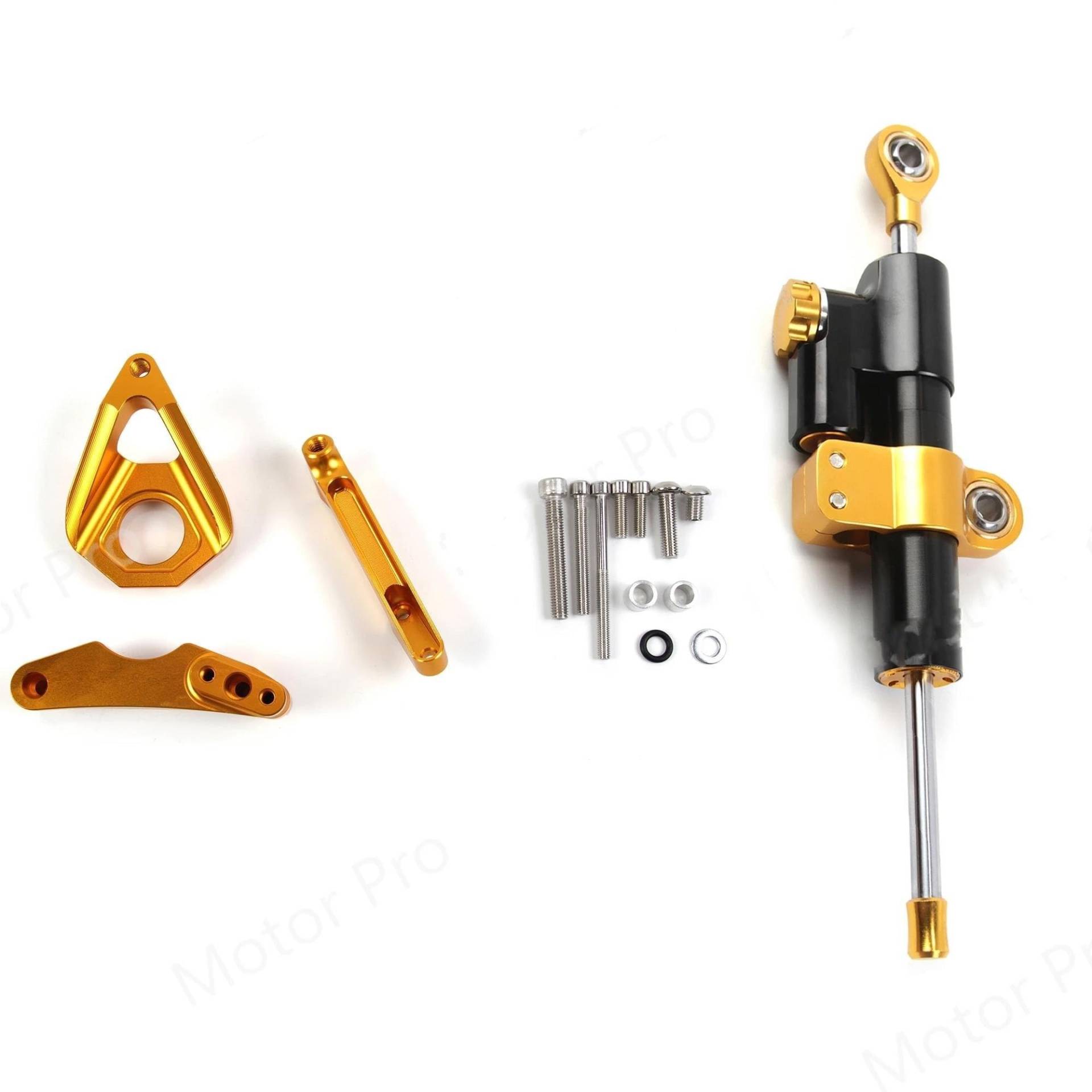 Motorradhalterung Einstellbarer Für Suzuki Für GSXR1000 2005 2006 Stabilisator Halterung Kit Sicherheit Control GSX-R K5 K6 Motorrad Lenkung Dämpfer Set Stoßdämpfer CNC-Montagesatz(Black Gold Set) von LNMLRBXEXZ