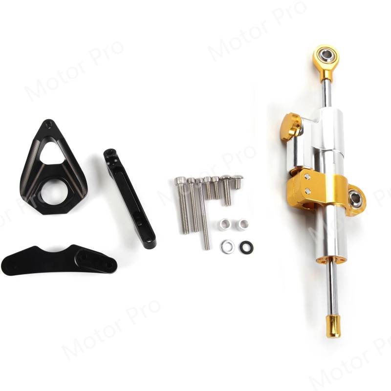 Motorradhalterung Einstellbarer Für Suzuki Für GSXR1000 2005 2006 Stabilisator Halterung Kit Sicherheit Control GSX-R K5 K6 Motorrad Lenkung Dämpfer Set Stoßdämpfer CNC-Montagesatz(Black Silver Set) von LNMLRBXEXZ