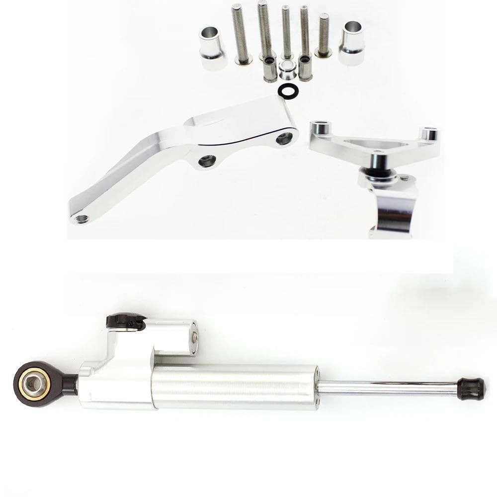 Motorradhalterung Einstellbarer Motorrad Aluminium Lenkung Stabilisieren Dämpfer Halterung Unterstützung Montage Kit Für Ducati 696 796 795 Monster CNC Stoßdämpfer CNC-Montagesatz(Silver) von LNMLRBXEXZ