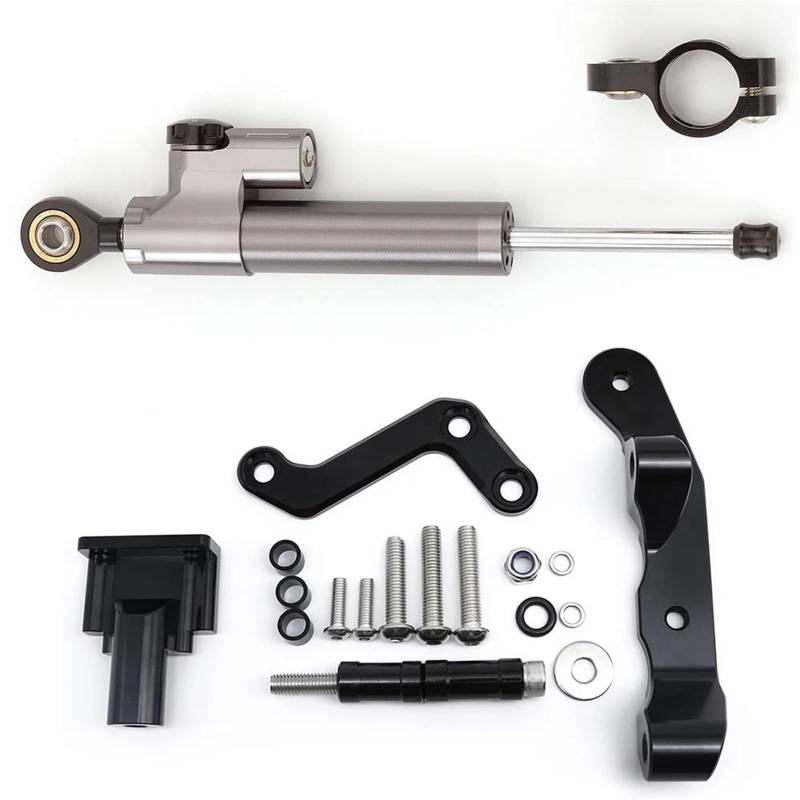 Motorradhalterung Einstellbarer Motorrad Lenkung Dämpfer Stabilisieren Halterung Montage Kit Für MT-03 2020-2023 Carbon Aluminium Stoßdämpfer CNC-Montagesatz(Gray Set) von LNMLRBXEXZ