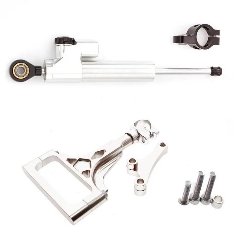 Motorradhalterung Einstellbarer Motorrad Stabilisator Dämpfer Lenkung Montage Halterung Halter Unterstützung Kit Set Für Kawasaki Für Z1000 Z750 2003-2009 Stoßdämpfer CNC-Montagesatz(Silver) von LNMLRBXEXZ