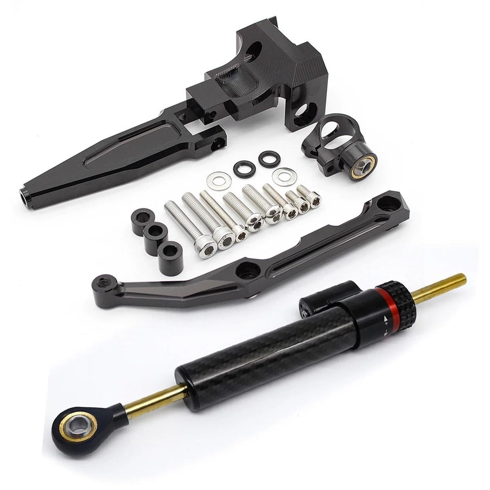 Motorradhalterung einstellbarer Für Tracer Für MT09 FJ09 900 MT-09 Richtungsdämpfer Halterung Unterstützung Kit Carbon Lenkungsdämpfer Stabilisator Motorrad Stoßdämpfer CNC-Montagesatz(Damper n Bracke von LNMLRBXEXZ