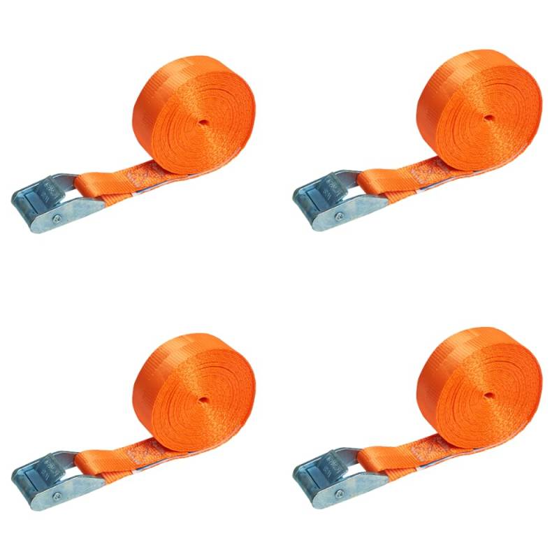 4er Set 4m Spanngurt mit Klemmschloss orange Befestigungsgurt Schnellspanngurt 25mm breit Klemmschlossgurt einteiliger Zurrgurt 350daN von LOADCARE