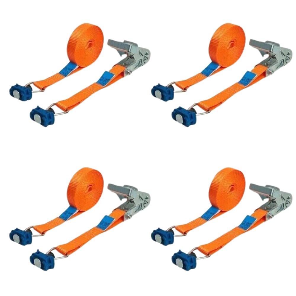 LOADCARE 4er Set 4m Zweiteiliger Ratschenzurrgurt Spanngurt mit Ratsche für Airlineschiene Zurrschiene 500daN (orange) von LOADCARE