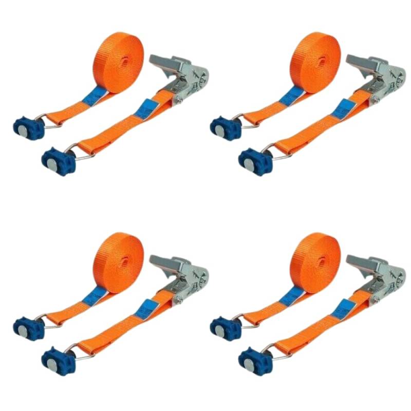 LOADCARE 4er Set 4m Zweiteiliger Ratschenzurrgurt Spanngurt mit Ratsche für Airlineschiene Zurrschiene 500daN (orange) von LOADCARE