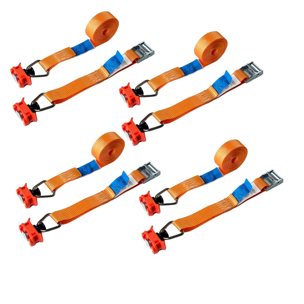 LOADCARE 4 x Klemmschlossgurt/Zurrgurt mit Fittingen für Airlineschiene orange 3 Meter x 25mm 175 daN Endbeschlag von LOADCARE