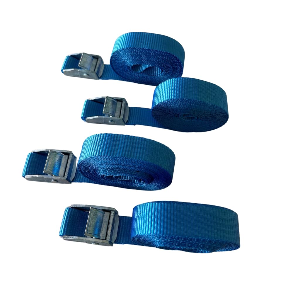 LOADCARE 4er Set Spanngurte mit Klemmschloss Befestigungsgurt Schnellspanngurt 25mm breit Klemmschlossgurt einteiliger Zurrgurt 350daN (Blau, 4 m) von LOADCARE