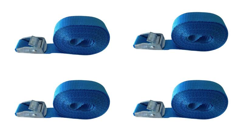 LOADCARE 4er Set 4m Spanngurt mit Klemmschloss Befestigungsgurt Schnellspanngurt 25mm breit Klemmschlossgurt einteiliger Zurrgurt 350daN (Blau) von LOADCARE