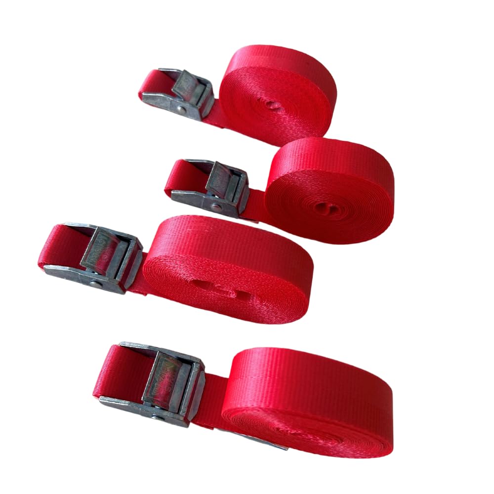 LOADCARE 4er Set 4m Spanngurt mit Klemmschloss Befestigungsgurt Schnellspanngurt 25mm breit Klemmschlossgurt einteiliger Zurrgurt 350daN (Rot) von LOADCARE