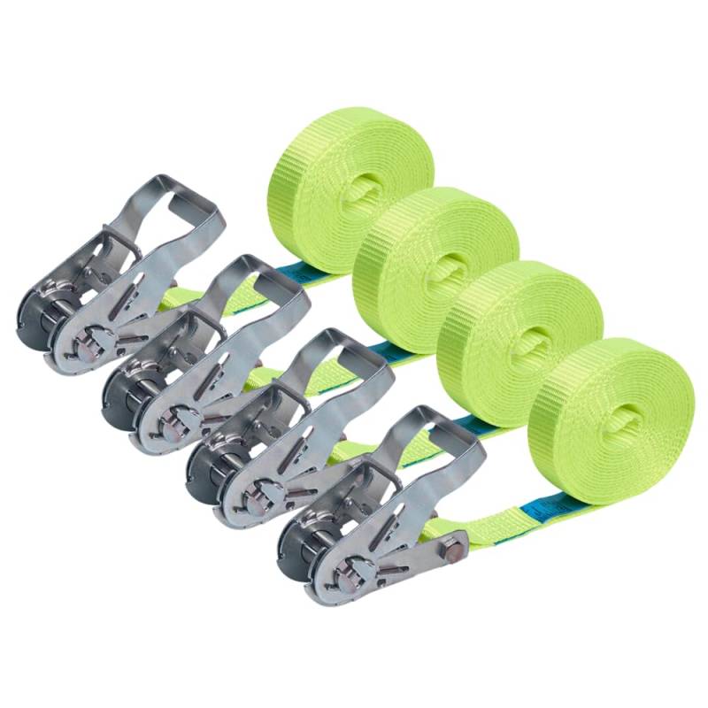 LOADCARE 4er Set 4m Spanngurt mit Ratsche Befestigungsgurt Schnellspanngurt 25mm breit Ratschenzurrgurtgurt einteiliger Zurrgurt 1000daN (gelb) von LOADCARE