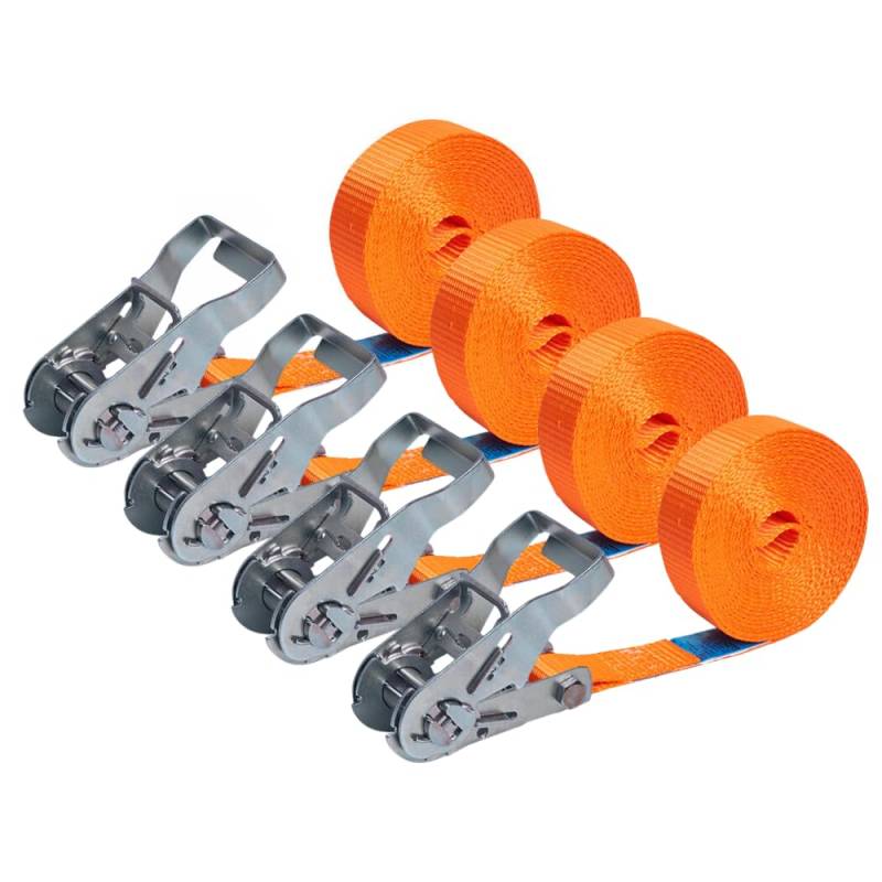 LOADCARE 4er Set 4m Spanngurt mit Ratsche Befestigungsgurt Schnellspanngurt 25mm breit Ratschenzurrgurtgurt einteiliger Zurrgurt 1000daN (orange) von LOADCARE