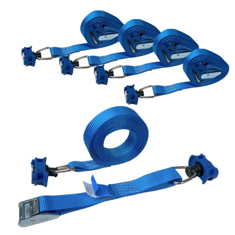 LOADCARE 4er Set 4m Zweiteiliger Spanngurt mit Klemmschloss Befestigungsgurt Schnellspanngurt für Airlineschine Zurrschiene 175 daN (blau) von LOADCARE