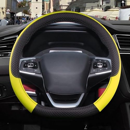 Auto Lenkradhülle Für Chery für Tiggo 7 Pro 7 für Plus T15 DR F35 6,0 Auto Lenkrad Abdeckung 9 Farben PU Leder rutschfeste Auto Zubehör Lenkradbezug (Farbe : D Shape Yellow) von LOCHE