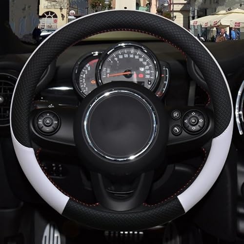 Auto Lenkradhülle Leder Auto Lenkrad Abdeckung für Mini für Cooper R56 für Clubman für Countryman für Clubvan für Coupe Auto Zubehör Lenkradbezug (Farbe : White2) von LOCHE