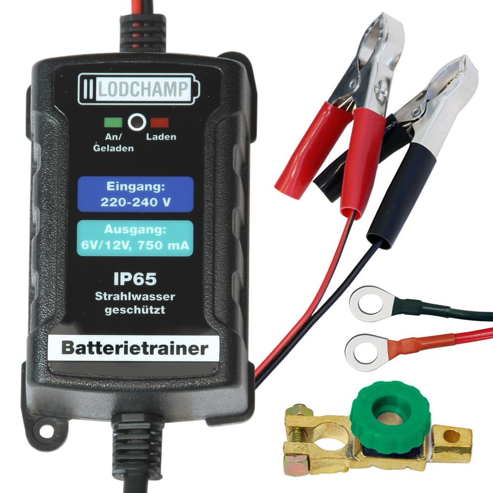 LODCHAMP Bundle 6/12V Erhaltungsladegerät Erhaltungsgerät Batterietrainer Batterieladegerät KFZ Motorrad und Batterie Trennschalter Poltrenner Batterietrenner von LODCHAMP