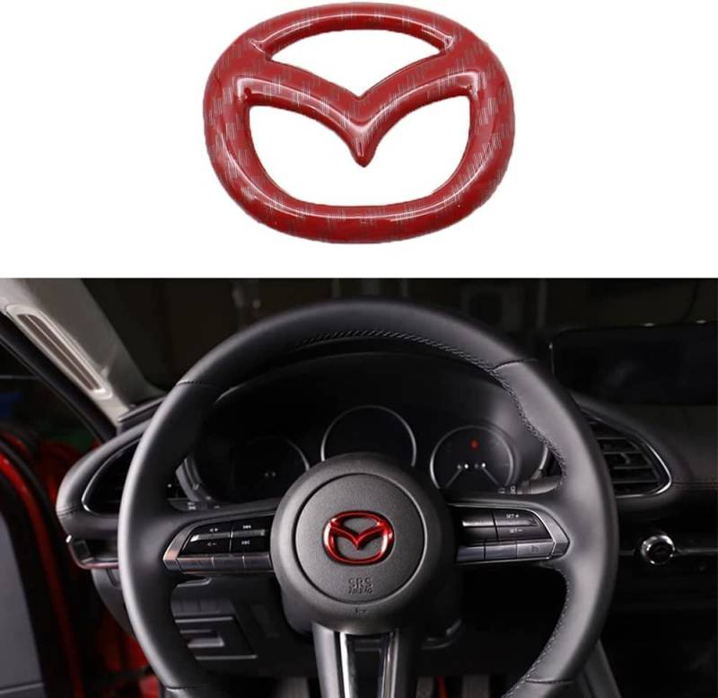 LOERSS Auto Lenkradabdeckungs Dekorationsaufkleber, Für Mazda 3 6 CX-3 CX-5 CX-9, Emblem Logo Rahmen Aufkleber, Innenstyling Modifikationszubehör,Red von LOERSS