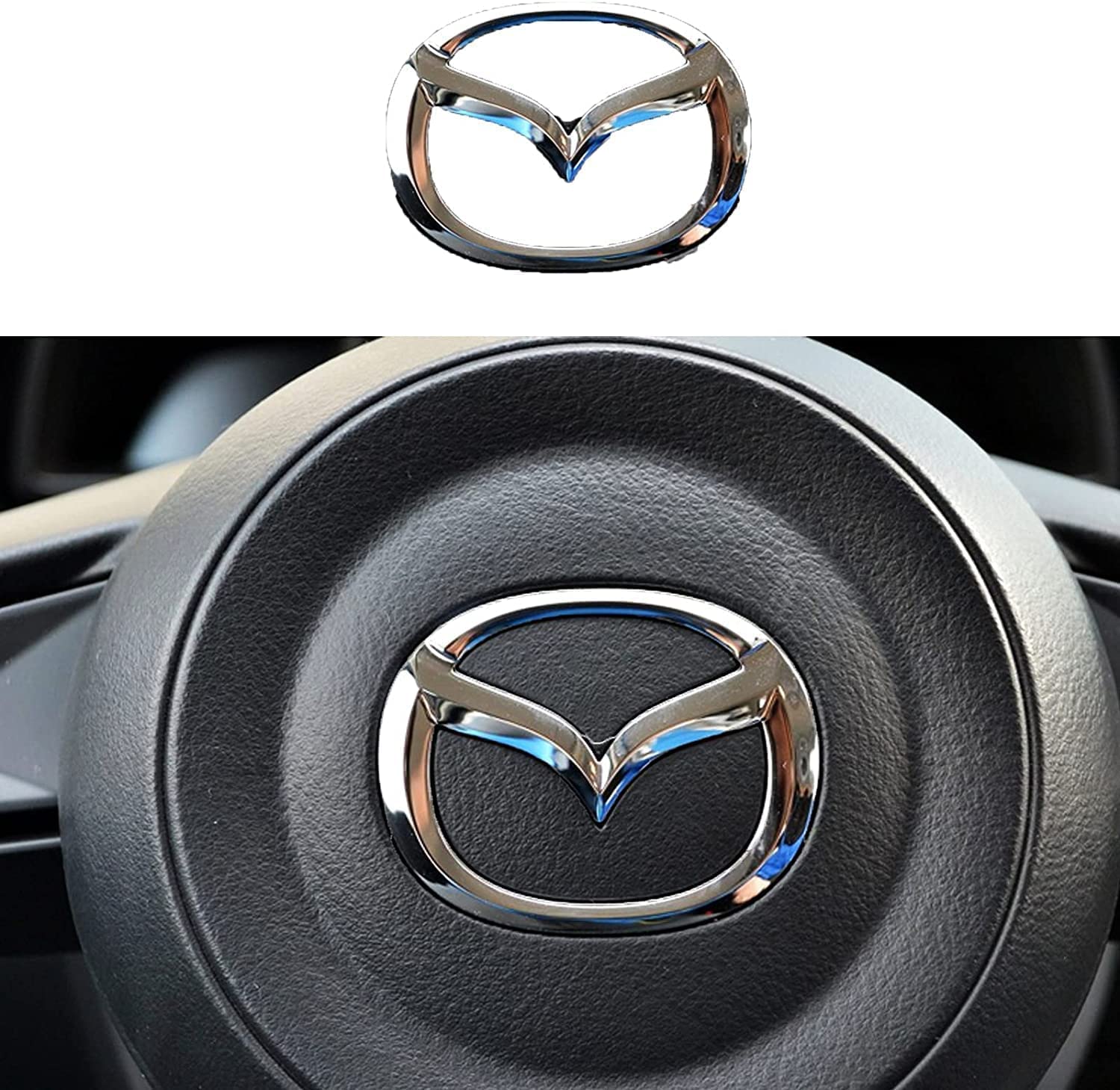 LOERSS Auto Lenkradabdeckungs Dekorationsaufkleber, Für Mazda 3 6 CX-3 CX-5 CX-9, Emblem Logo Rahmen Aufkleber, Innenstyling Modifikationszubehör,Silver von LOERSS